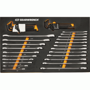 44 Piece 90T SAE/Metric Combination Ratcheting Wrench & Long Arm Hex Key Set with Foam Storage Tray
