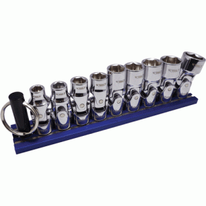 9 Pc. Universal Joint Metric Socket Set on 6" Magrail