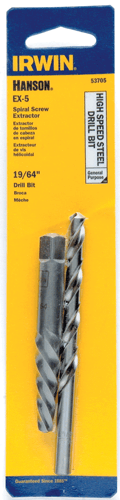 Spiral Screw Extractor & Drill Bit Combo Pack, EX-5 + 19/64" Drill Bit